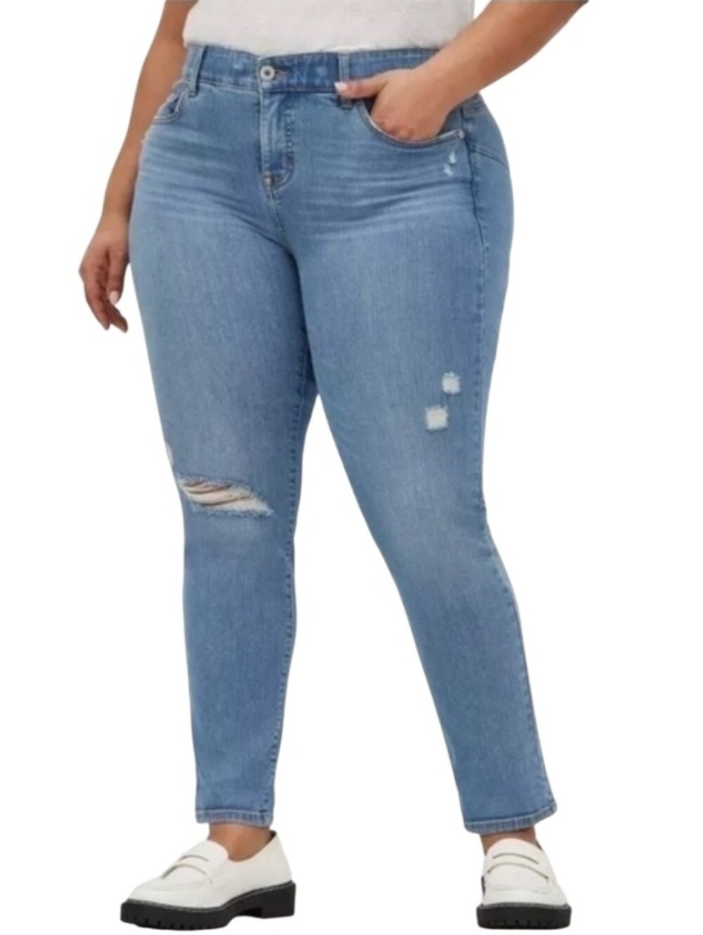 Torrid 22 Short Bombshell Straight Premium Stretch High Rise Jean Distressed 22S